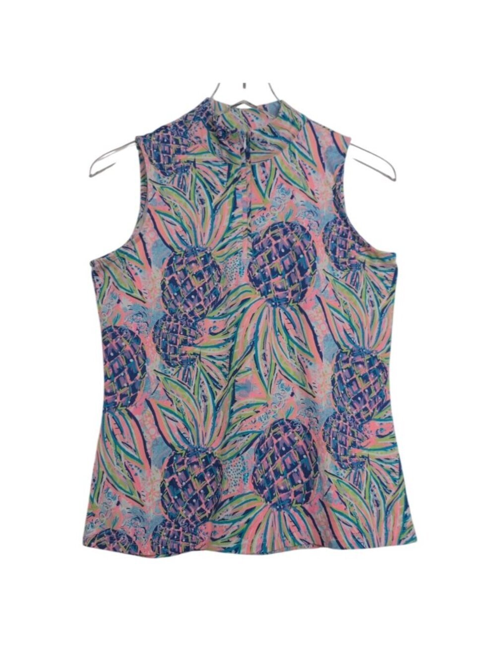 Lulu B Pineapple UPF 50 1/4 Zip Shirt Womens Size Small Pink Tropical Sleeveless